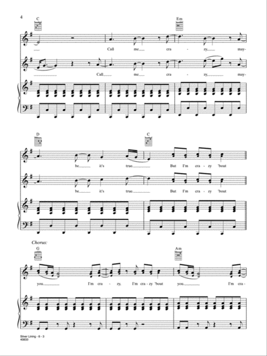 Silver Lining (Crazy 'Bout You) Piano, Vocal, Guitar scores gallery preview page 3