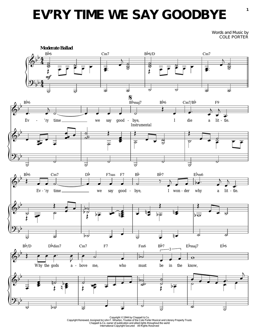 Ev'ry Time We Say Goodbye Piano, Vocal scores gallery preview page 1