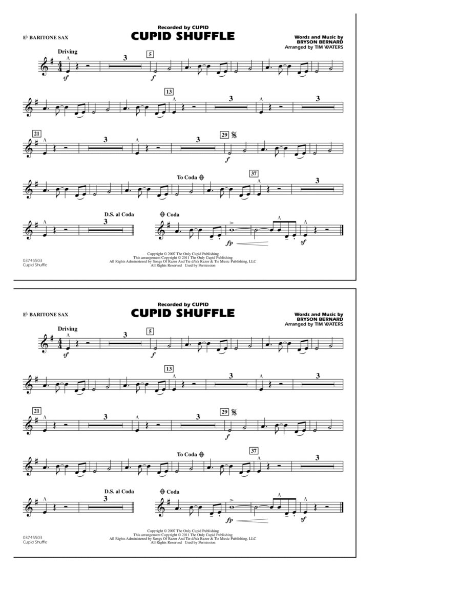 Cupid Shuffle - Eb Baritone Sax Marching Band scores gallery preview page 1