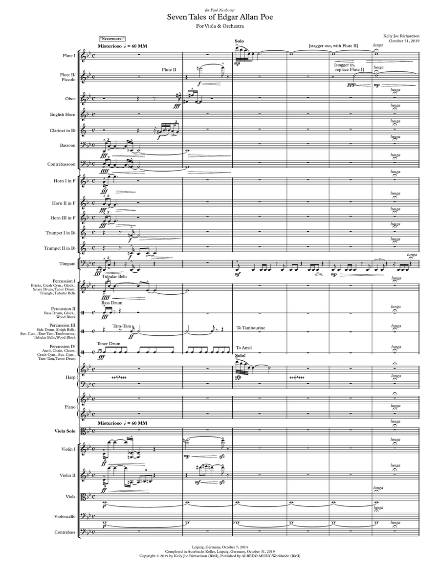 Seven Tales of Edgar Allan Poe for Viola and Orchestra by Kelly Joe Richardson Full Orchestra scores gallery preview page 2