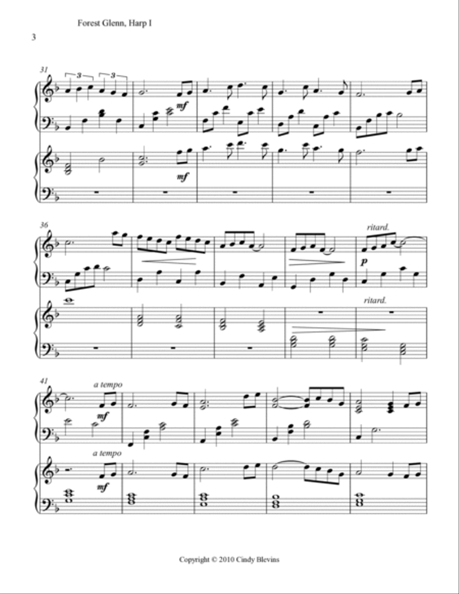 Forest Glenn, arranged for Harp Duet Harp scores gallery preview page 4