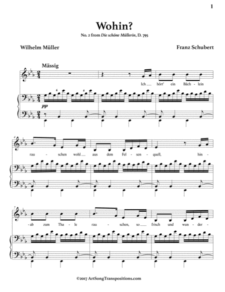 SCHUBERT: Wohin? D. 795 no. 2 (transposed to E-flat major)