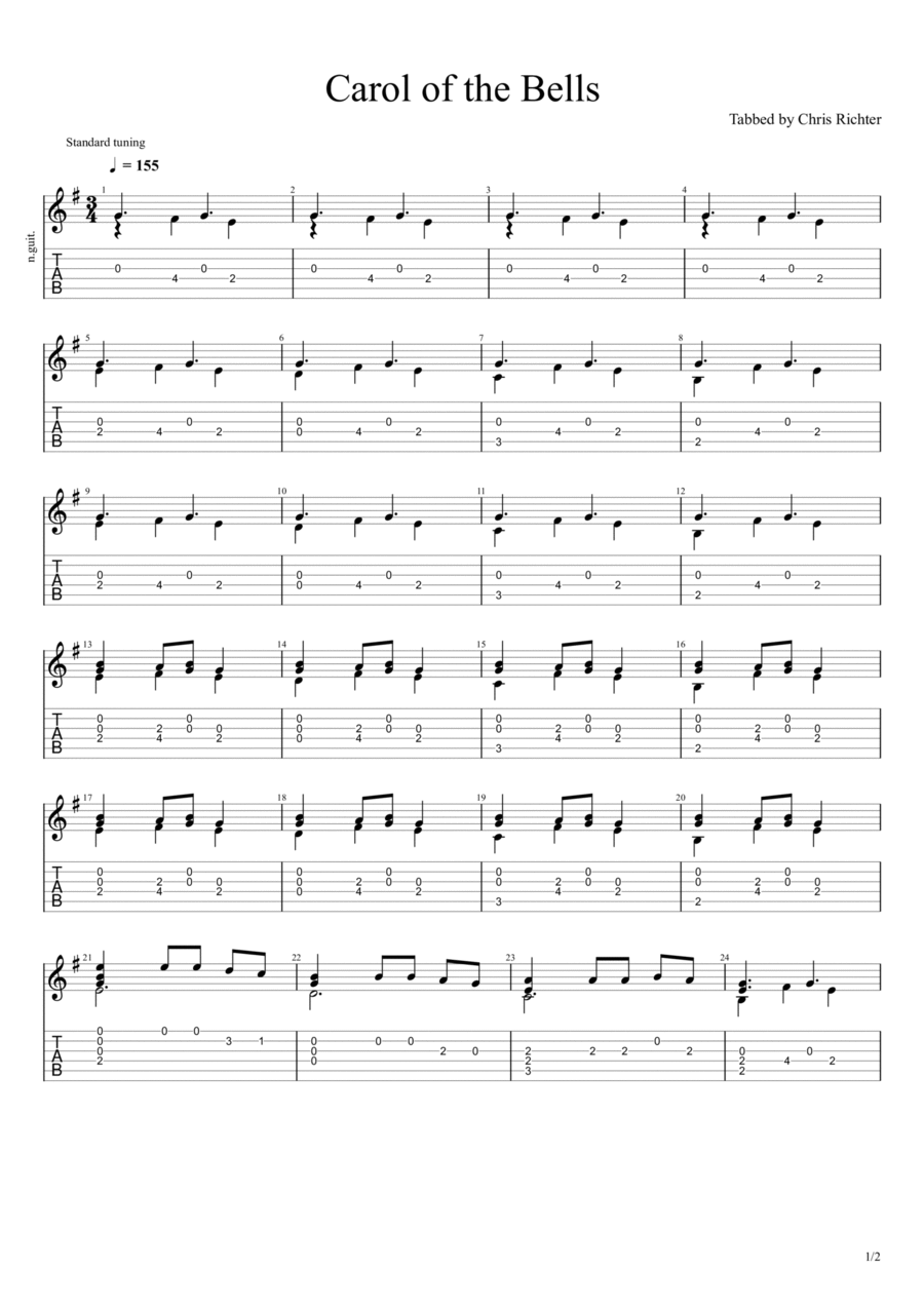 Carol of the Bells Carol of the Bells Guitar Tablature scores gallery preview page 1