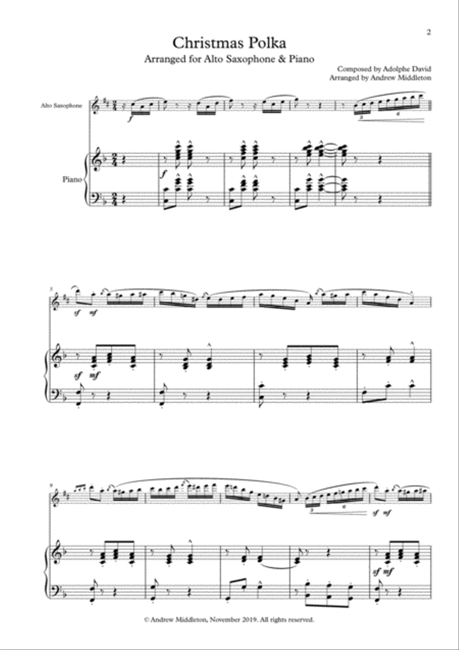 Christmas Polka arranged for Alto Saxophone & Piano