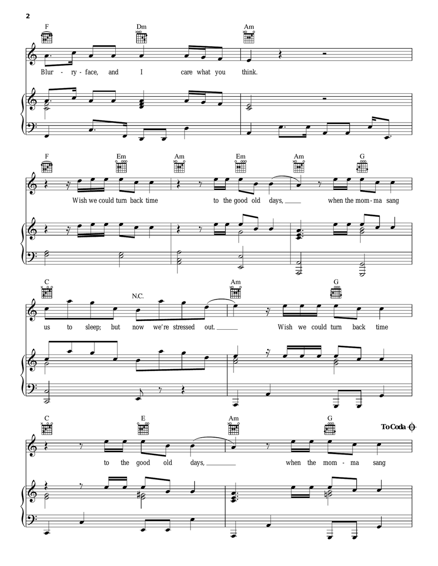 Stressed Out Piano, Vocal, Guitar scores gallery preview page 2