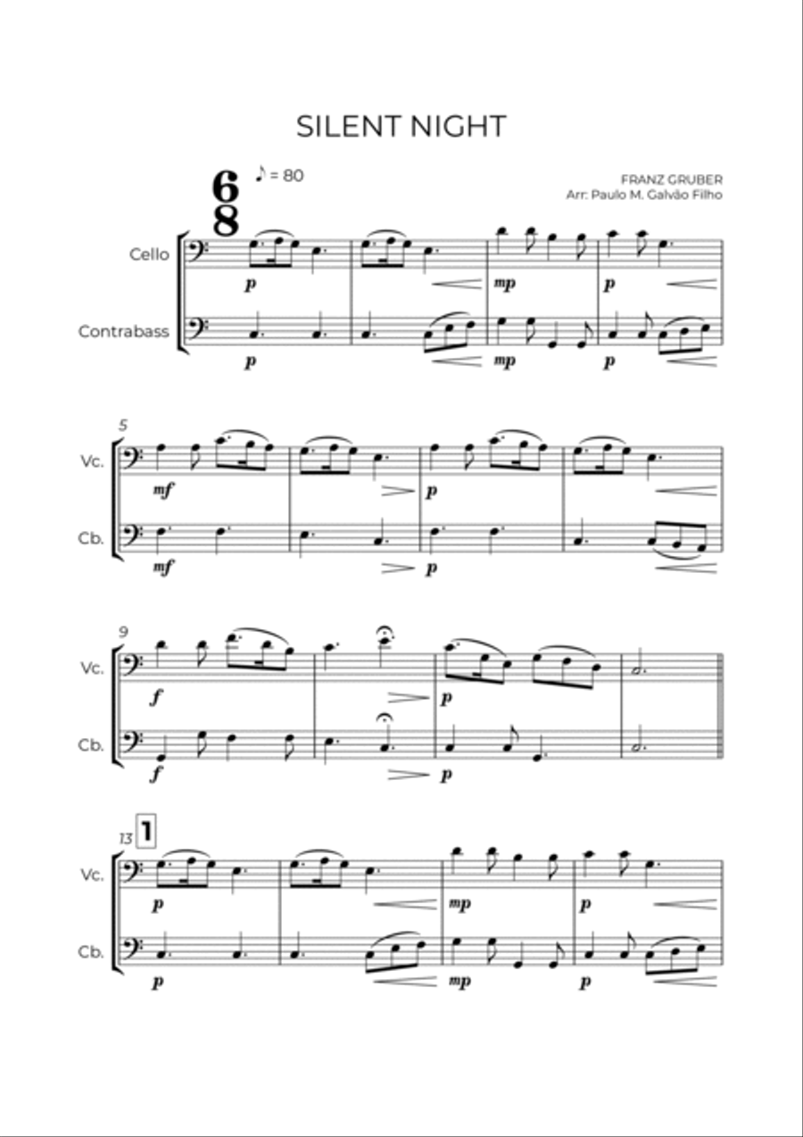 SILENT NIGHT - CELLO & CONTRABASS SILENT NIGHT - CELLO & CONTRABASS String Duet scores gallery preview page 2