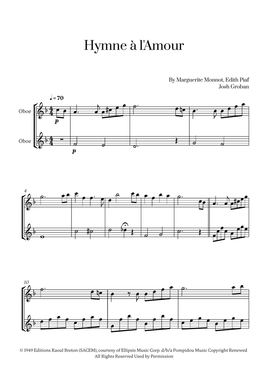 Hymne A L'amour Hymne A L'amour Woodwind Duet scores gallery preview page 1