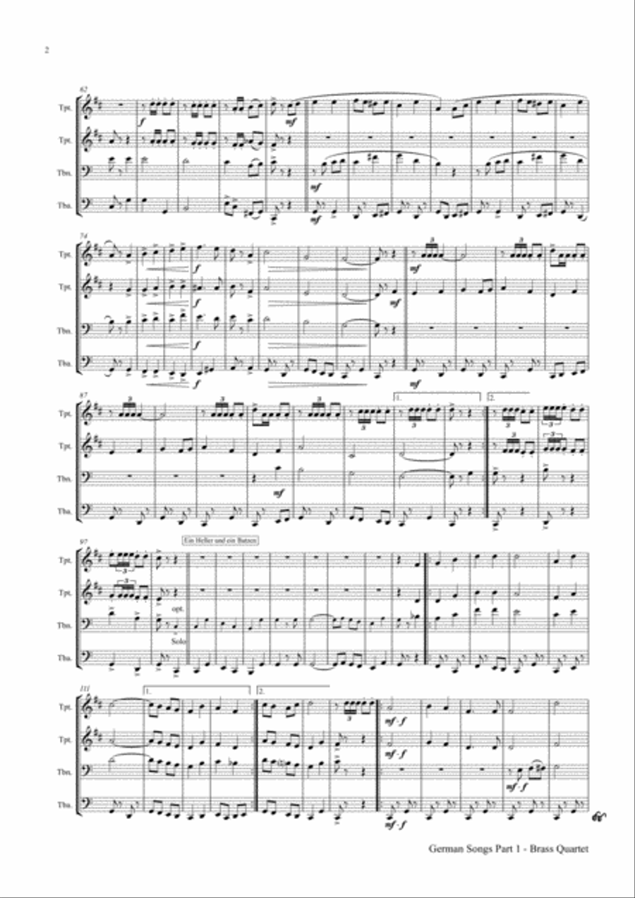 German Songs Part 1 - Oktoberfest - Brass Quartet Brass Quartet scores gallery preview page 2