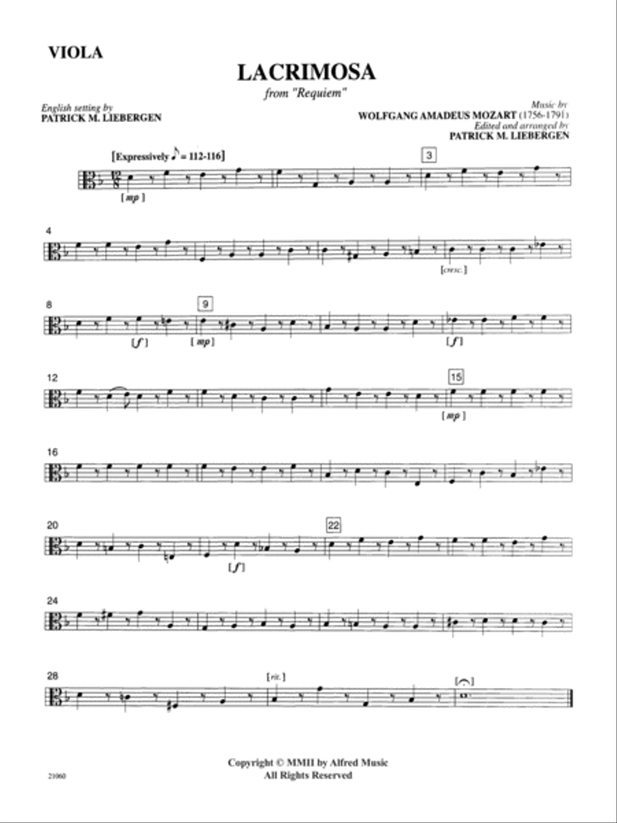 Lacrimosa (from Requiem): Viola Part scores gallery preview page 1