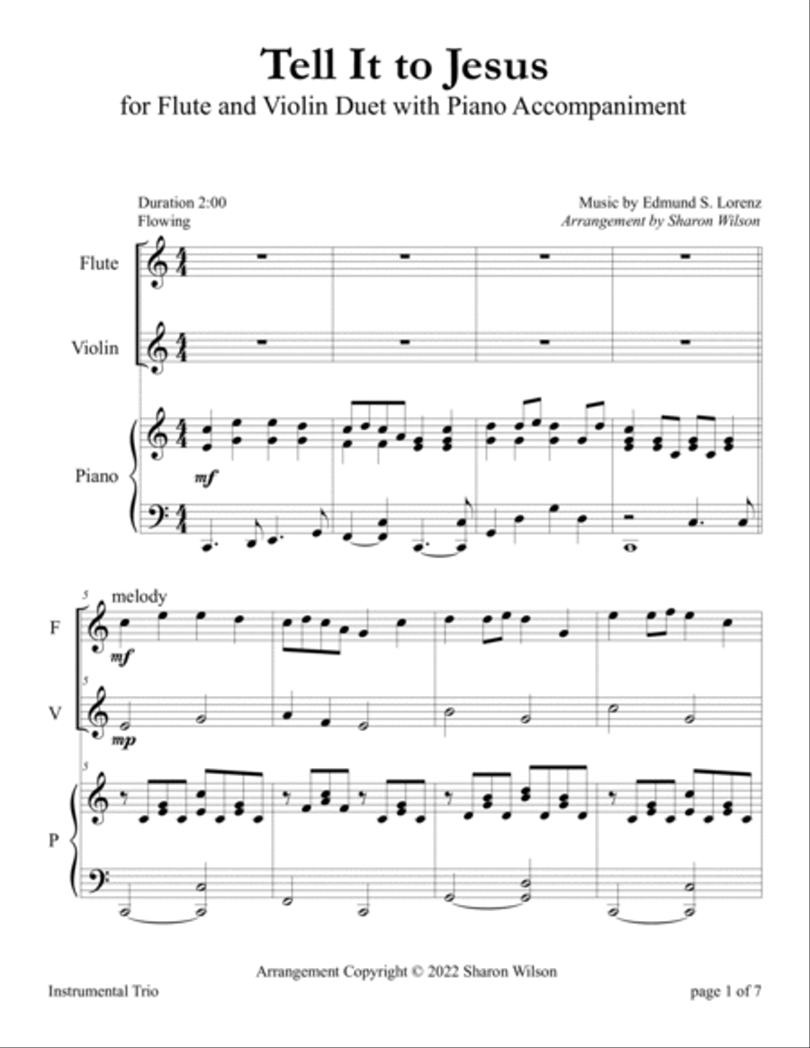 Tell It to Jesus (Easy Flute and/or Violin Duet with Piano Accompaniment) Flute scores gallery preview page 5