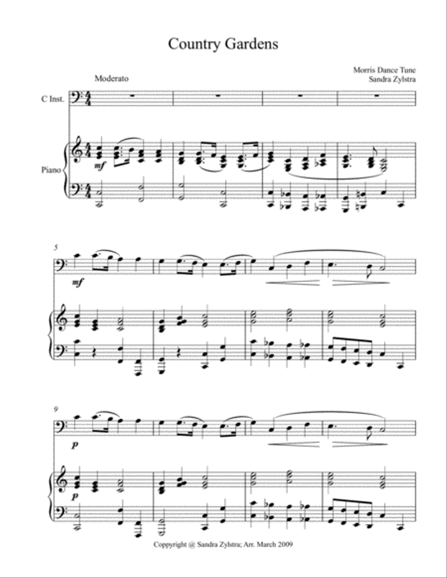 Country Gardens (bass C instrument solo) Small Ensemble scores gallery preview page 2