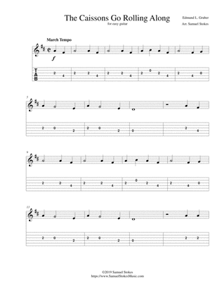 The Caissons Go Rolling Along (The Army Goes Rolling Along) - for easy guitar with TAB