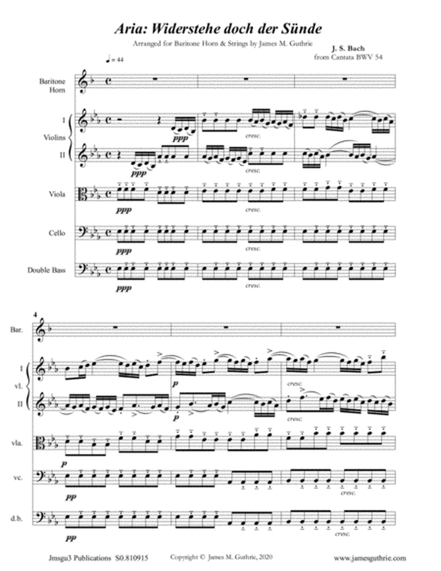 BACH: Widerstehe doch der Sünde, BWV 54 for Baritone Horn & Strings image number null