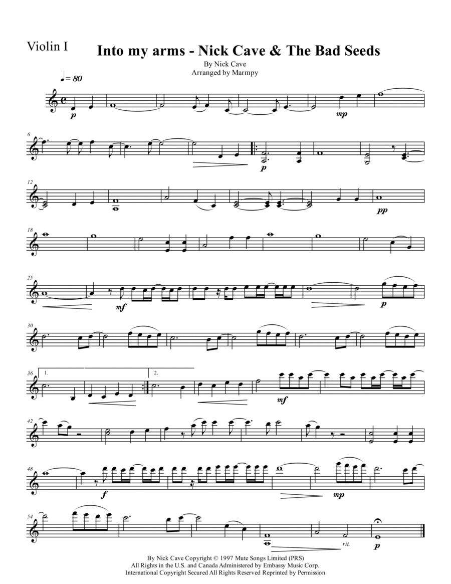 Into My Arms String Quartet scores gallery preview page 1