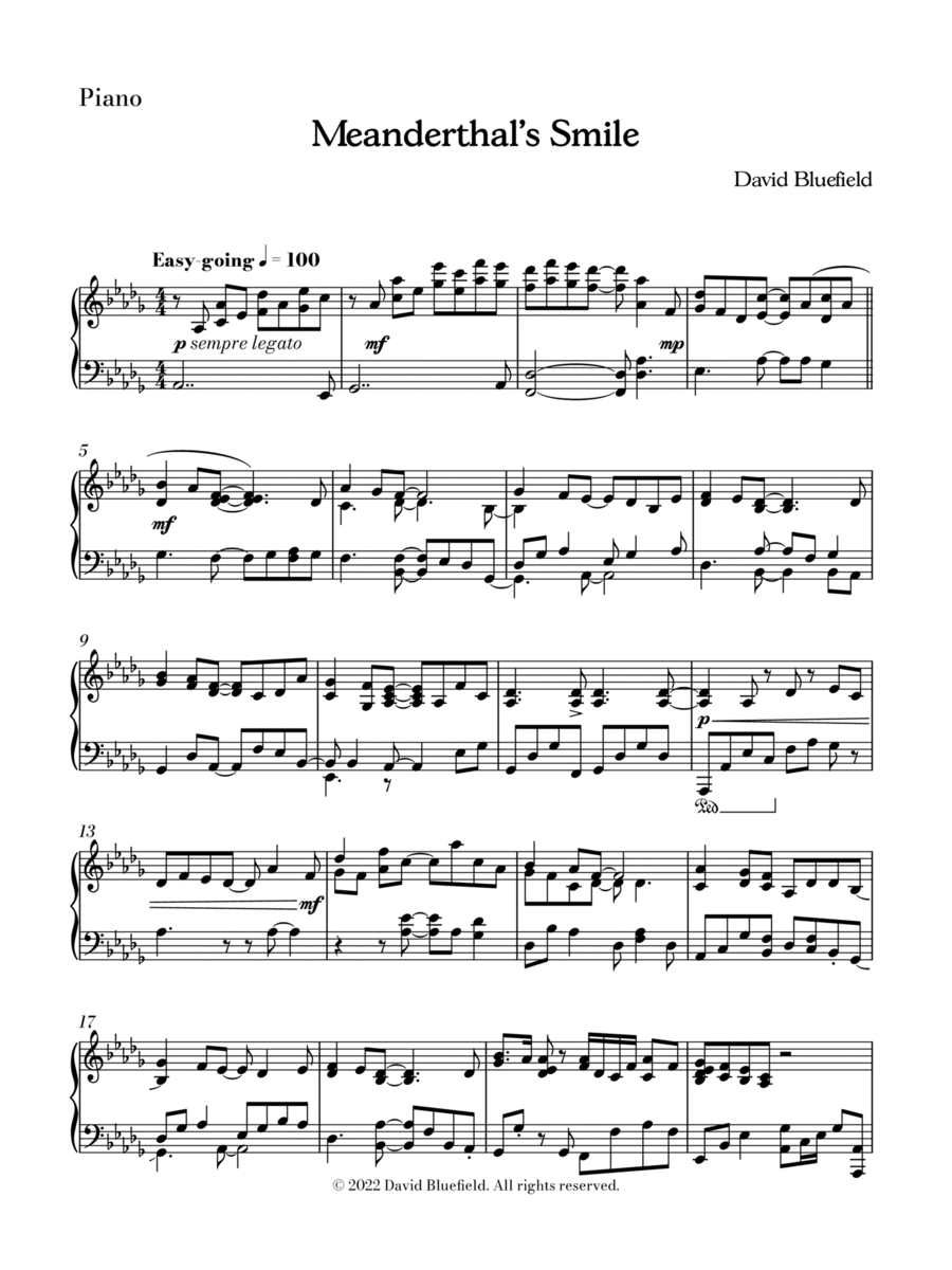 Meanderthal’s Smile Meanderthal’s Smile Piano Solo scores gallery preview page 1