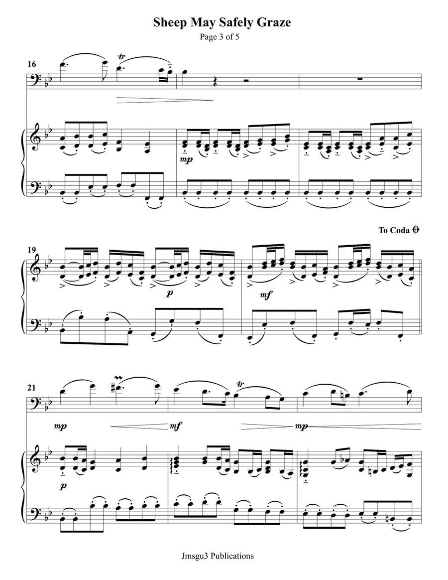 Bach: Sheep May Safely Graze for Cello & Piano Piano scores gallery preview page 4