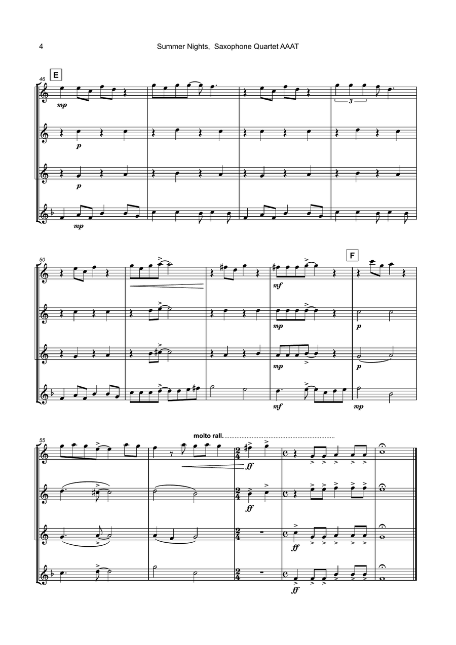 Summer Nights Saxophone Quartet scores gallery preview page 5
