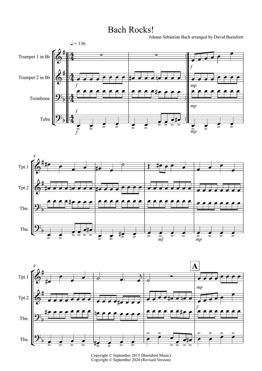 Bach Rocks! for Brass Quartet Bach Rocks! for Brass Quartet Brass Quartet scores gallery preview page 1