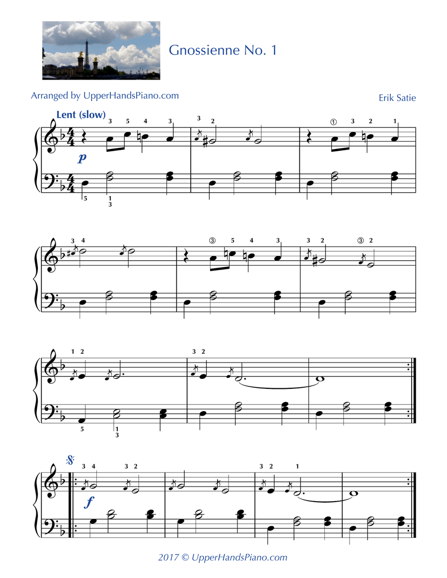 Gnossienne No. 1 - EASY PIANO Easy Piano scores gallery preview page 1