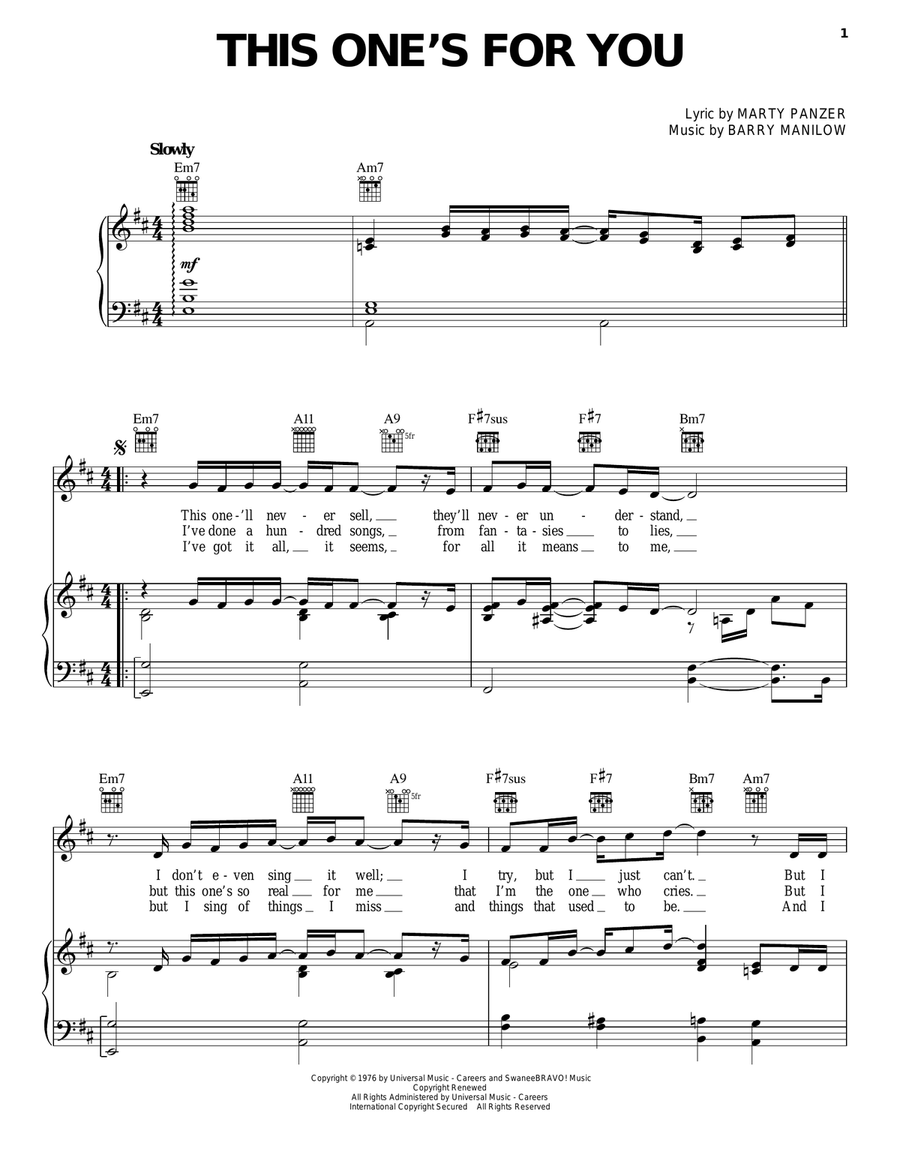 This One's For You Piano, Vocal, Guitar scores gallery preview page 1