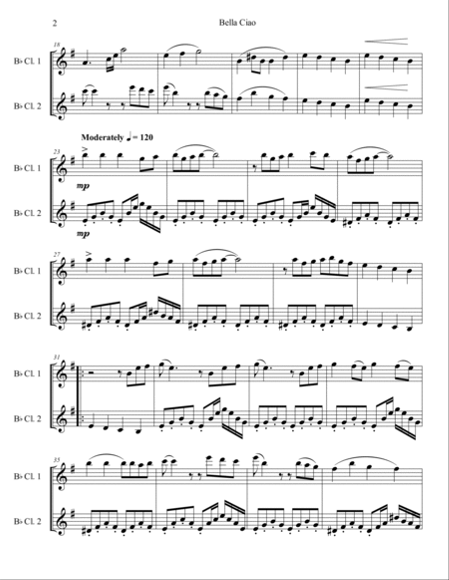 Bella Ciao Clarinet Duet scores gallery preview page 3