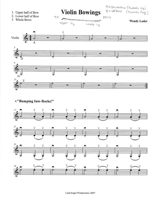 Book cover for Beginning Violin Bowing Exercises, 5-note scales, and Tablatures (fingering charts)
