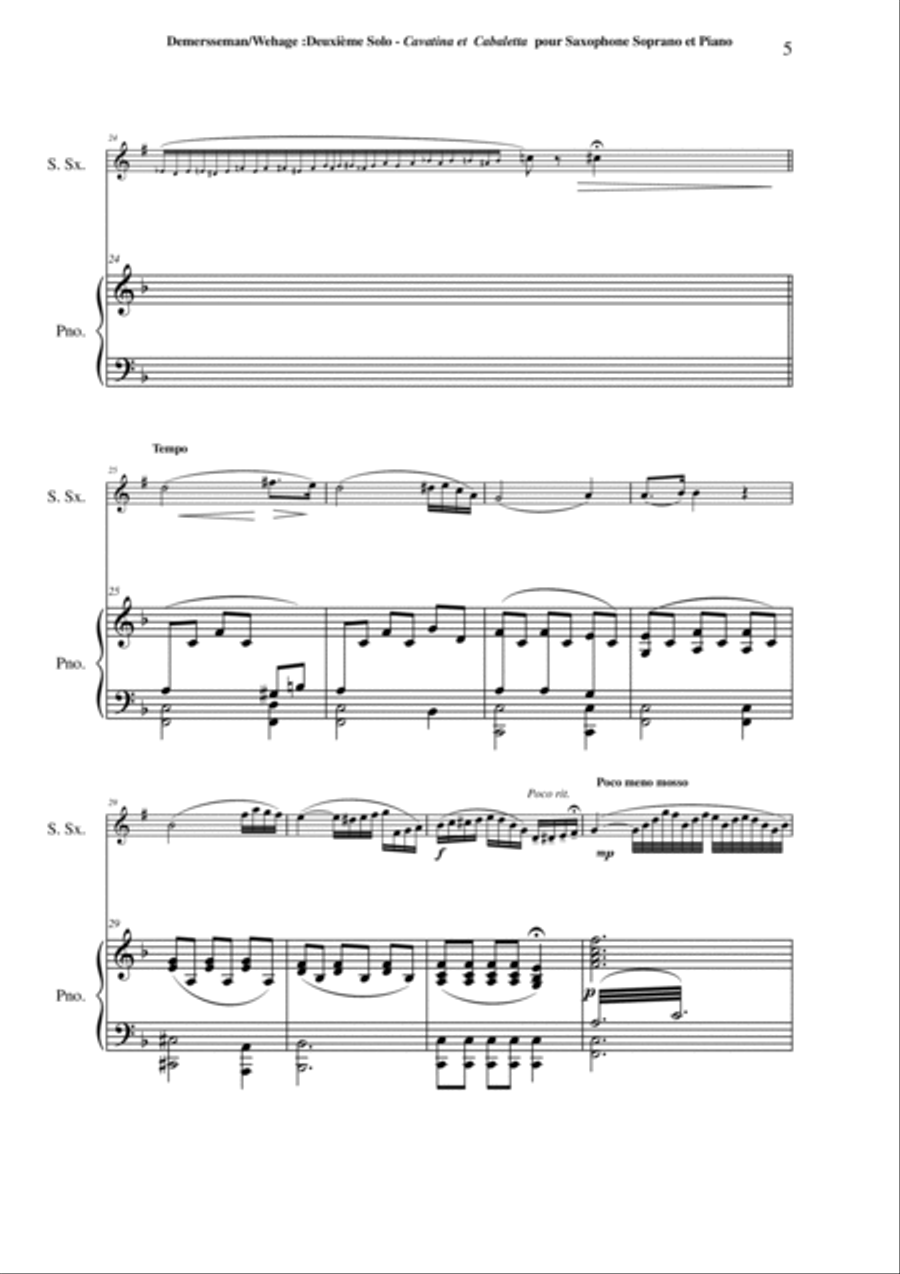 Jules Demersseman : Deuxième Solo : Cavatina et Cabaletta for soprano saxophone in Bb and piano Woodwind Duet scores gallery preview page 5