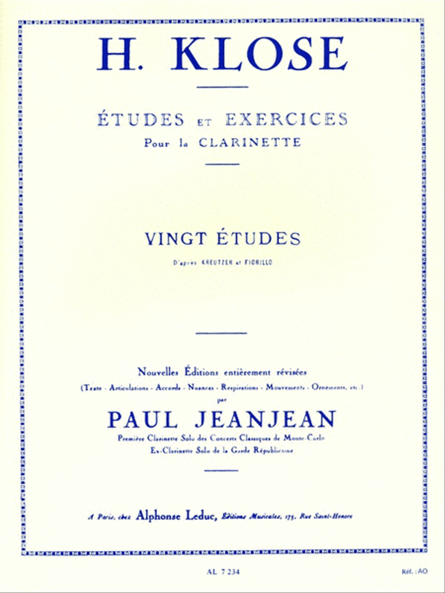 20 Etudes D'apres Kreutzer Et Fiorillo (clarinet Solo)