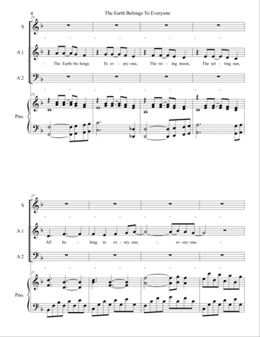 The Earth Belongs to Everyone Choir scores gallery preview page 4
