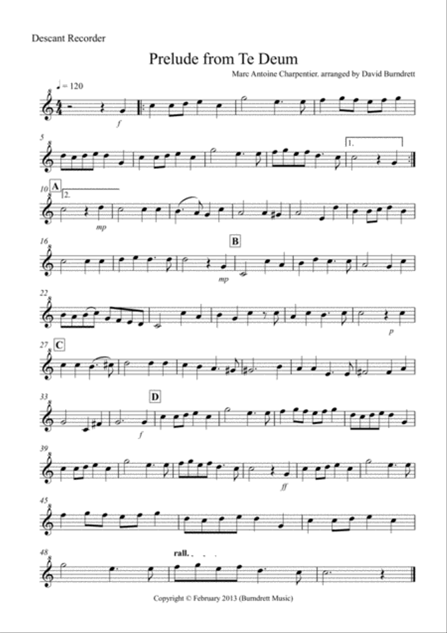 Prelude from Te Deum for Recorder Quartet Recorder scores gallery preview page 4