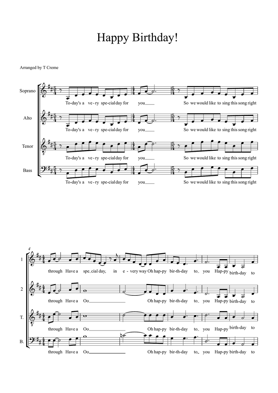 Happy birthday SATB 4-Part scores gallery preview page 1