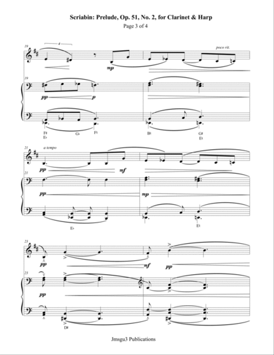 Scriabin: Prelude, Op. 51, No. 2 for Clarinet & Harp Chamber Music scores gallery preview page 3
