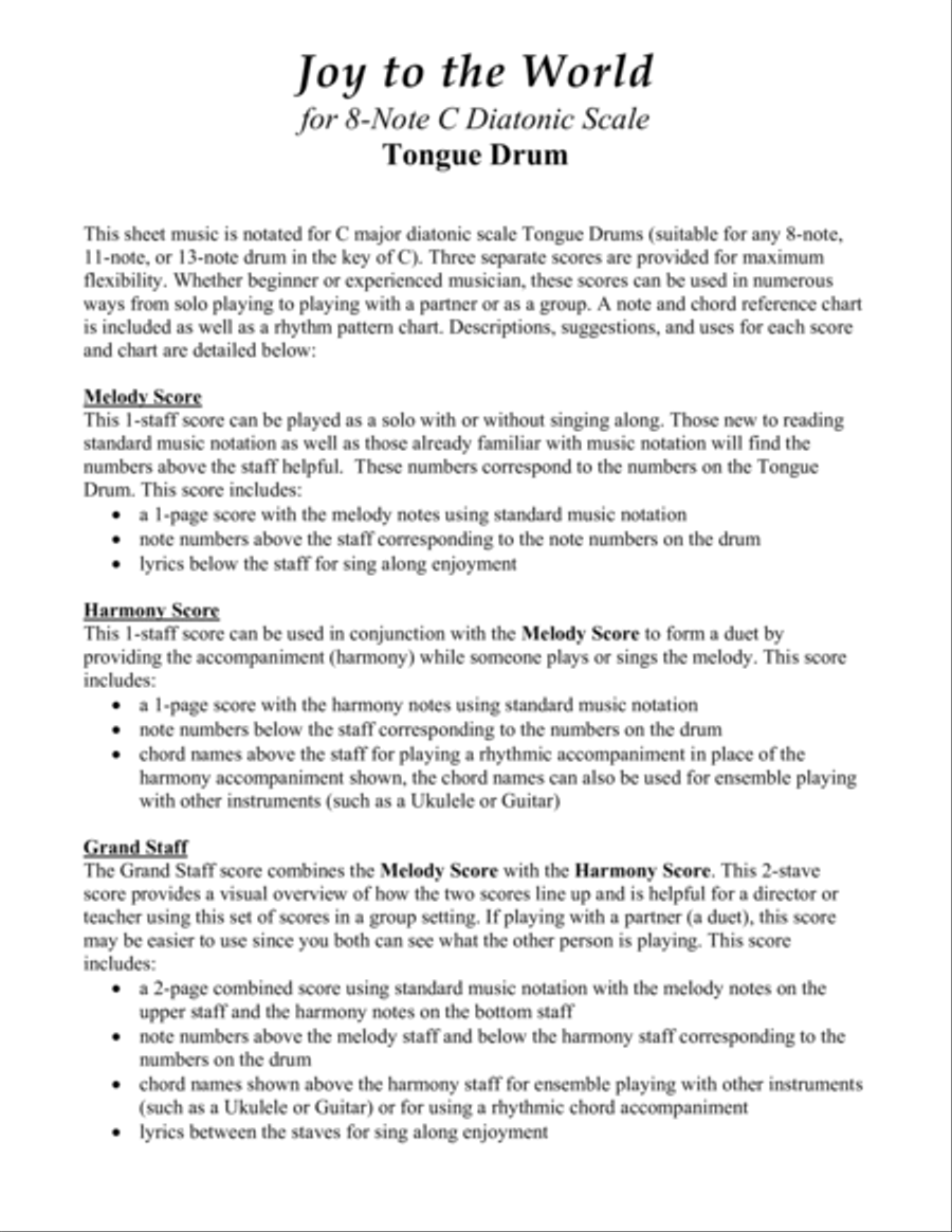 Joy to the World (for 8-note C major diatonic scale Tongue Drum) Percussion scores gallery preview page 2