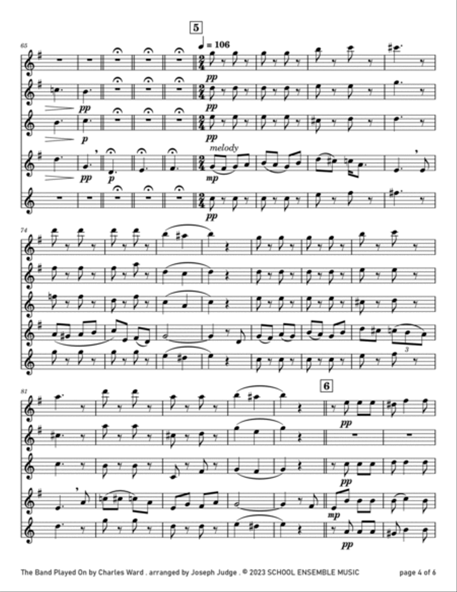 The Band Played On by Ward for Saxophone Quartet in Schools Saxophone Quartet scores gallery preview page 4