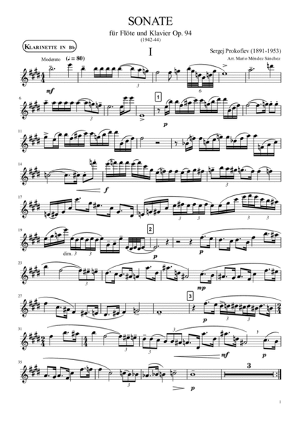 Prokofiev Flute Sonata for Clarinet, Op. 94