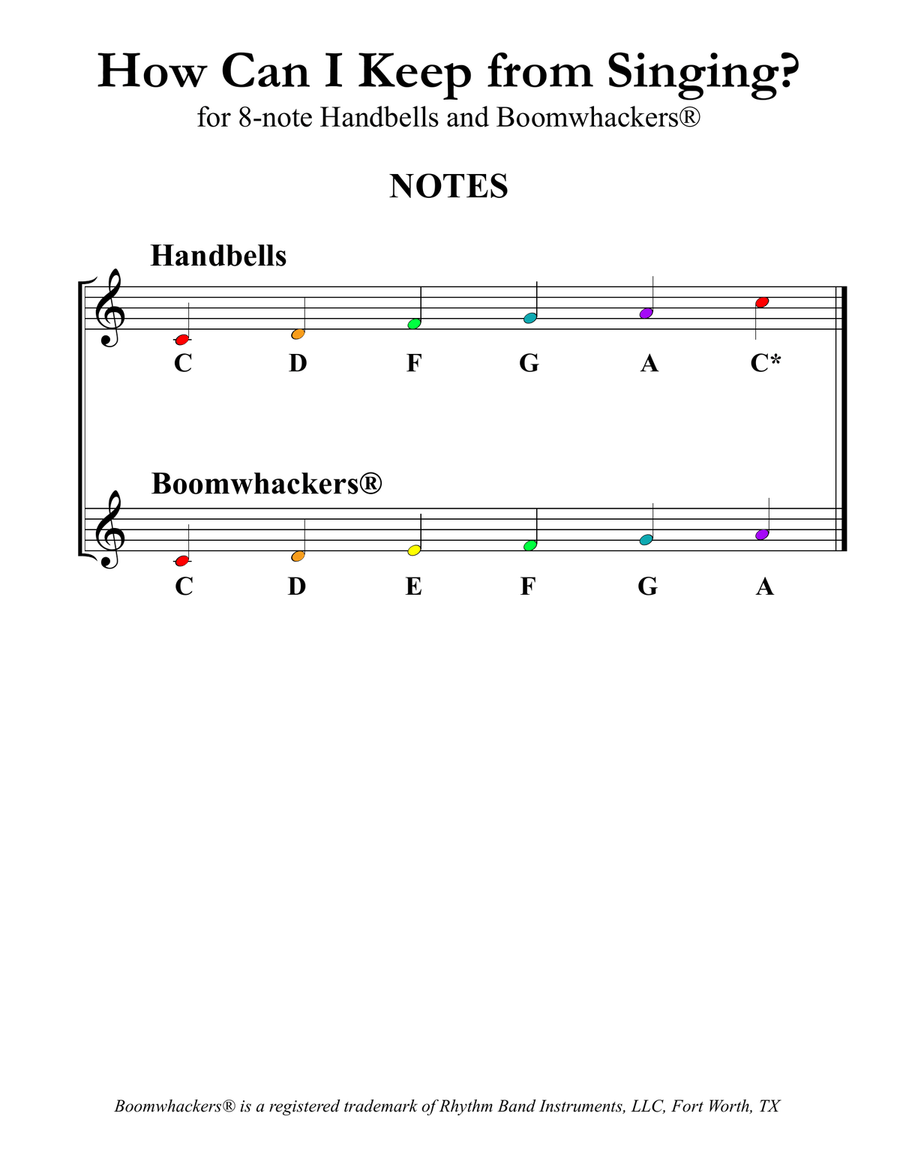 How Can I Keep from Singing? (for 8-note Bells and Boomwhackers® with Color Coded Notes) Handbell Choir scores gallery preview page 3