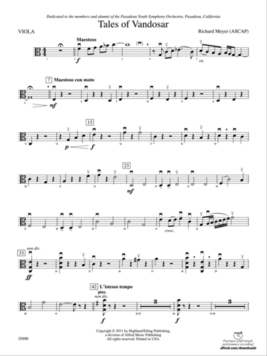 Tales of Vandosar: Viola Tales of Vandosar: Viola Full Orchestra scores gallery preview page 1