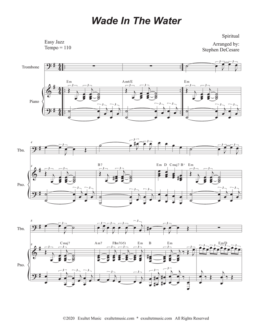 Wade In The Water (for Trombone solo and Piano) Piano scores gallery preview page 1