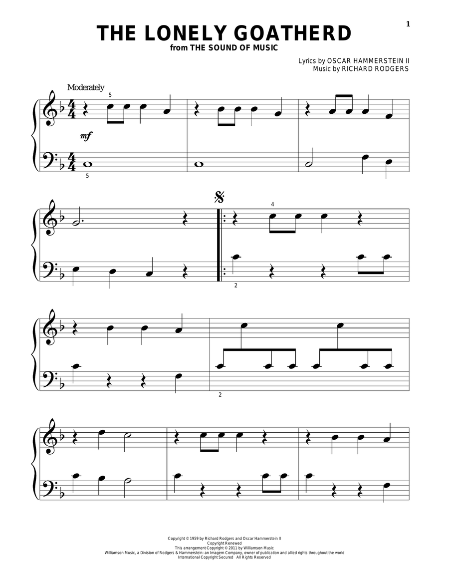 The Lonely Goatherd Easy Piano scores gallery preview page 1