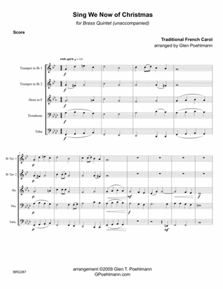 SING WE NOW OF CHRISTMAS arranged for BRASS QUINTET (unaccompanied)