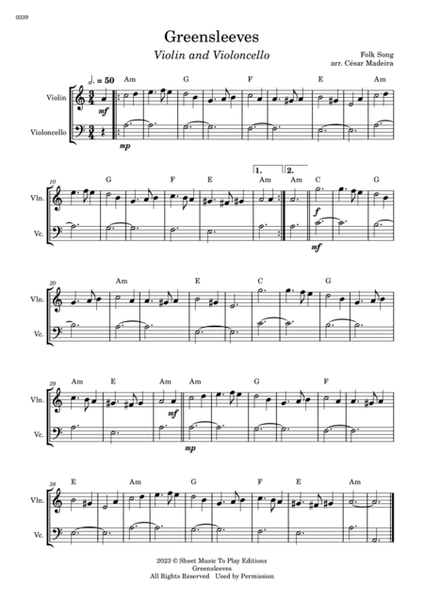 Greensleeves - Violin and Cello - W/Chords (Full Score and Parts) image number null