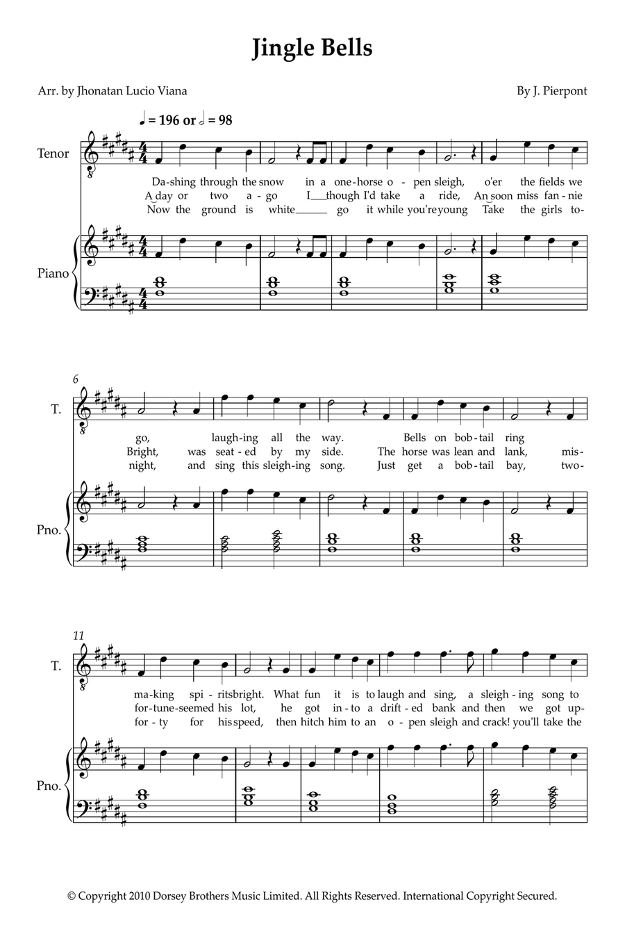 Jingle Bells Jingle Bells Tenor Voice scores gallery preview page 1