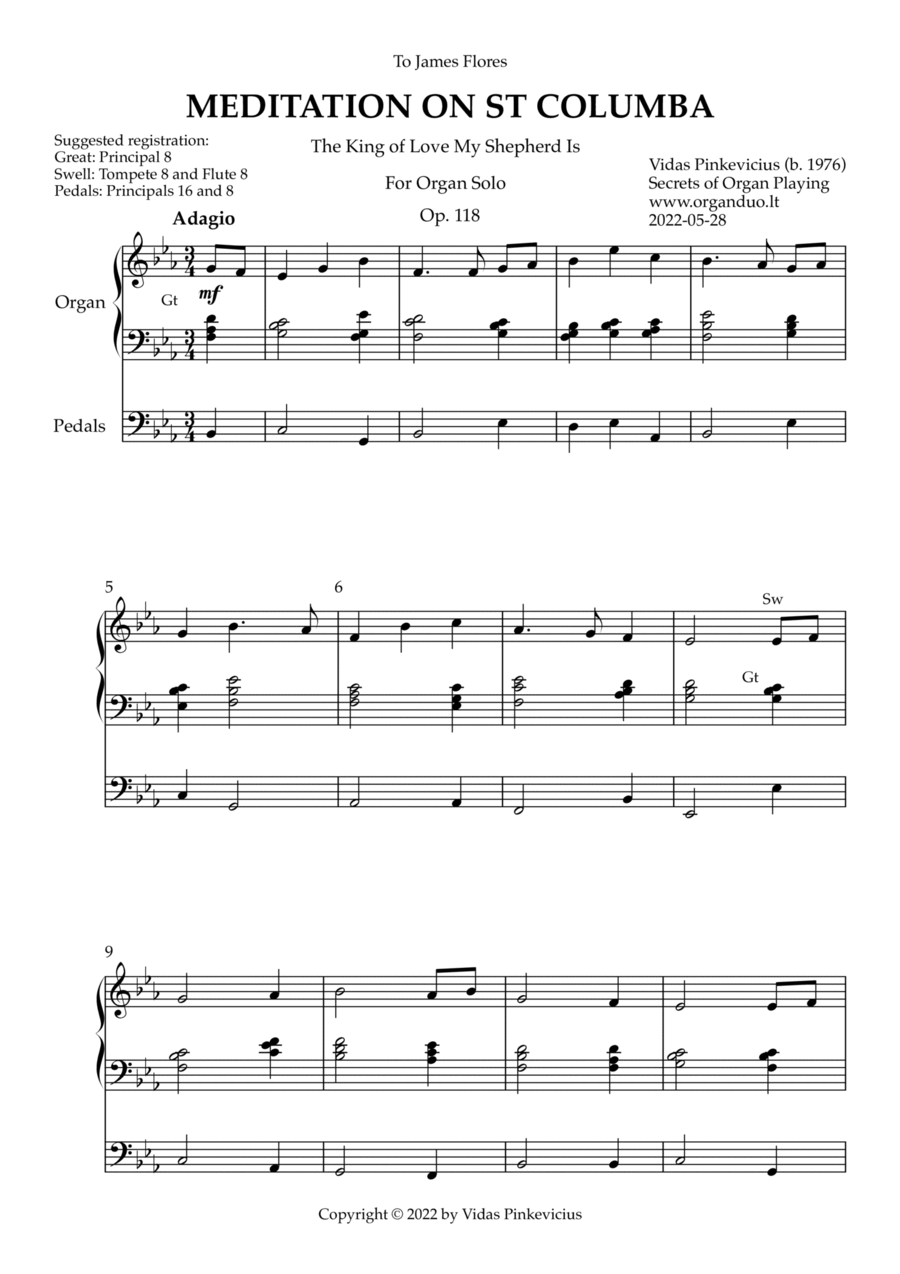 Meditation on St Columba, Op. 118 (Organ Solo) by Vidas Pinkevicius (2022) Organ Solo scores gallery preview page 1