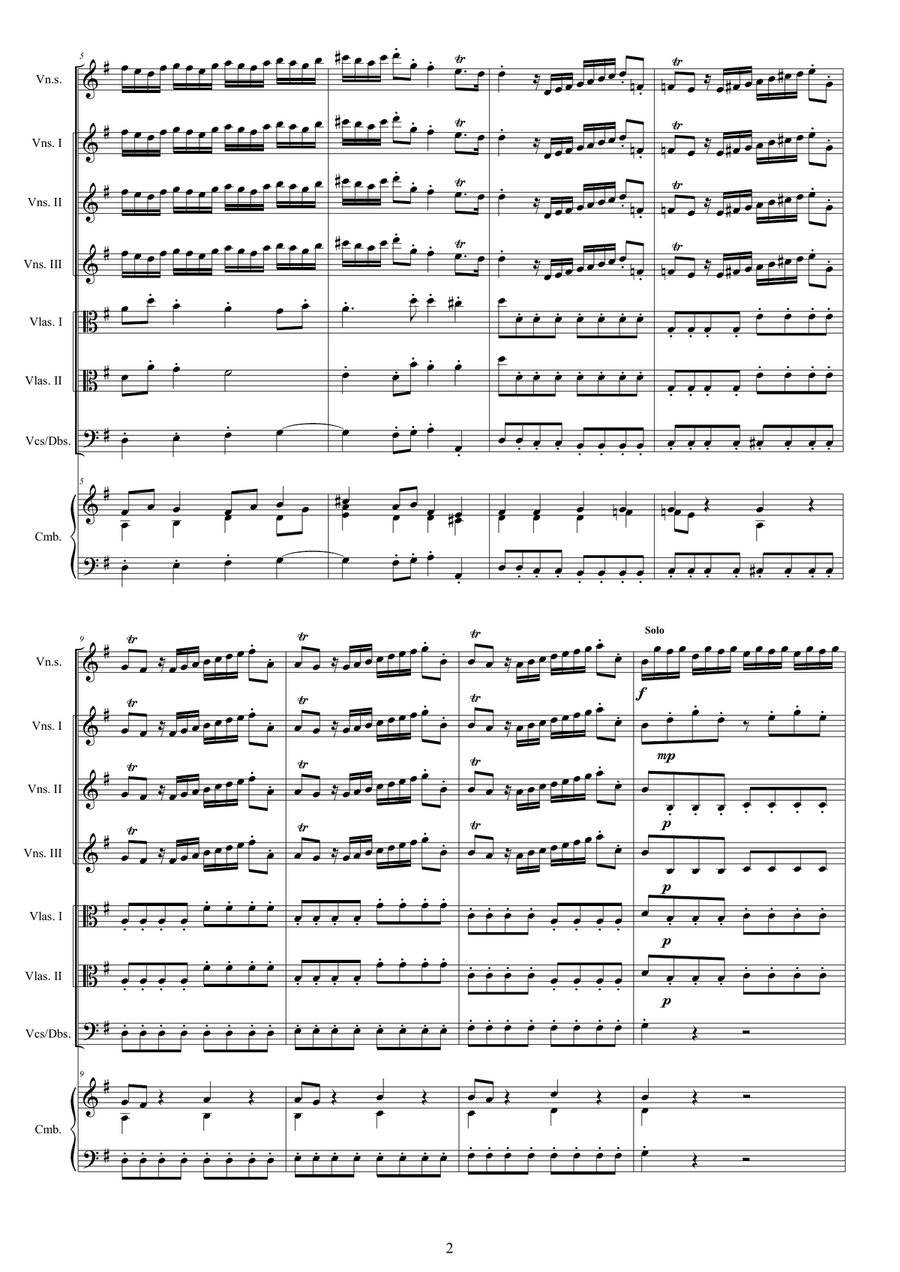 Vivaldi - Violin Concerto in G major RV 310 Op.3 No.3 for Violin solo, Strings and Continuo Chamber Orchestra scores gallery preview page 2