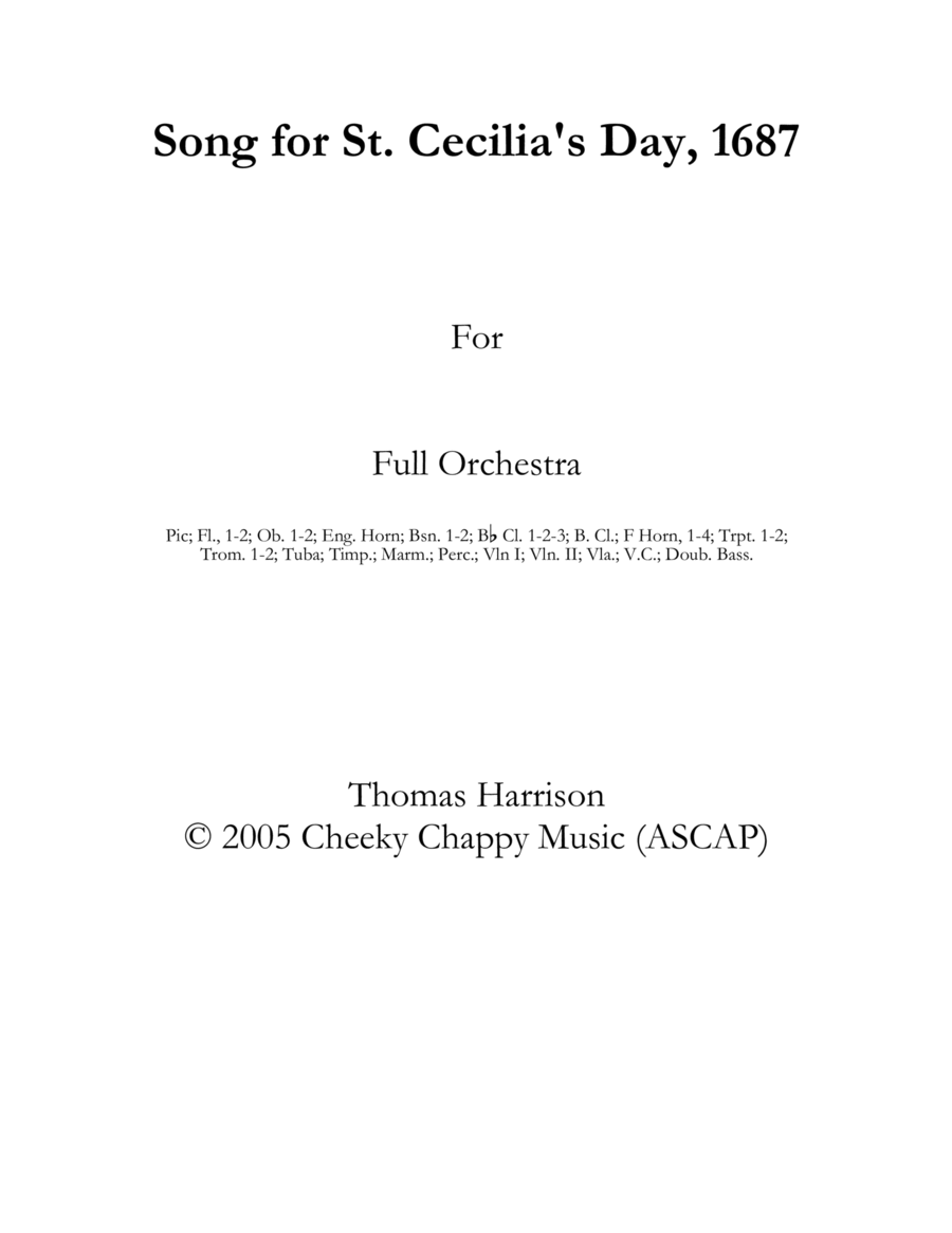 Song for St. Cecilia's Day, 1687 Full Orchestra scores gallery preview page 1