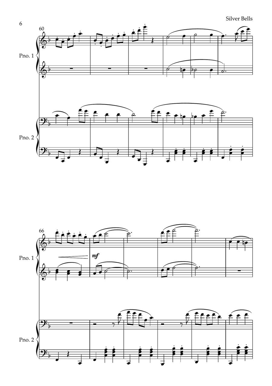 Silver Bells 1 Piano, 4-Hands scores gallery preview page 6