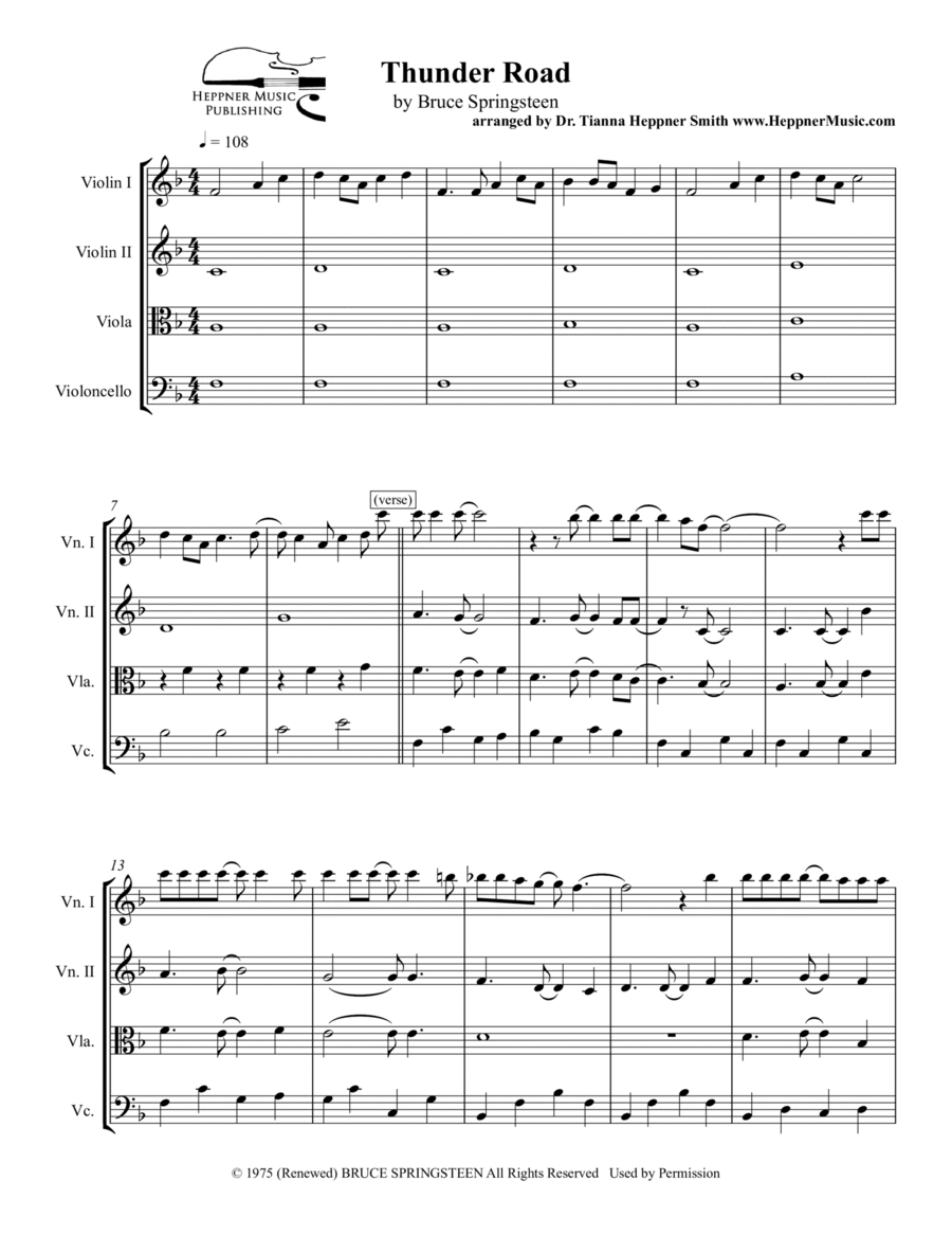 Thunder Road String Quartet scores gallery preview page 1