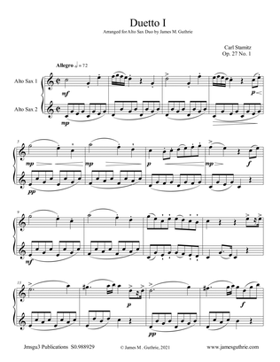 Stamitz: Six Duets Op. 27 Complete for Alto Sax Duo