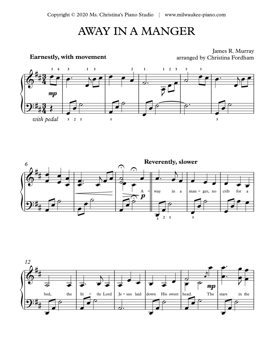 Away in a Manger - Intermediate Piano Solo image number null