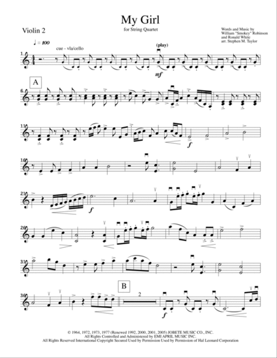 My Girl My Girl String Quartet scores gallery preview page 3